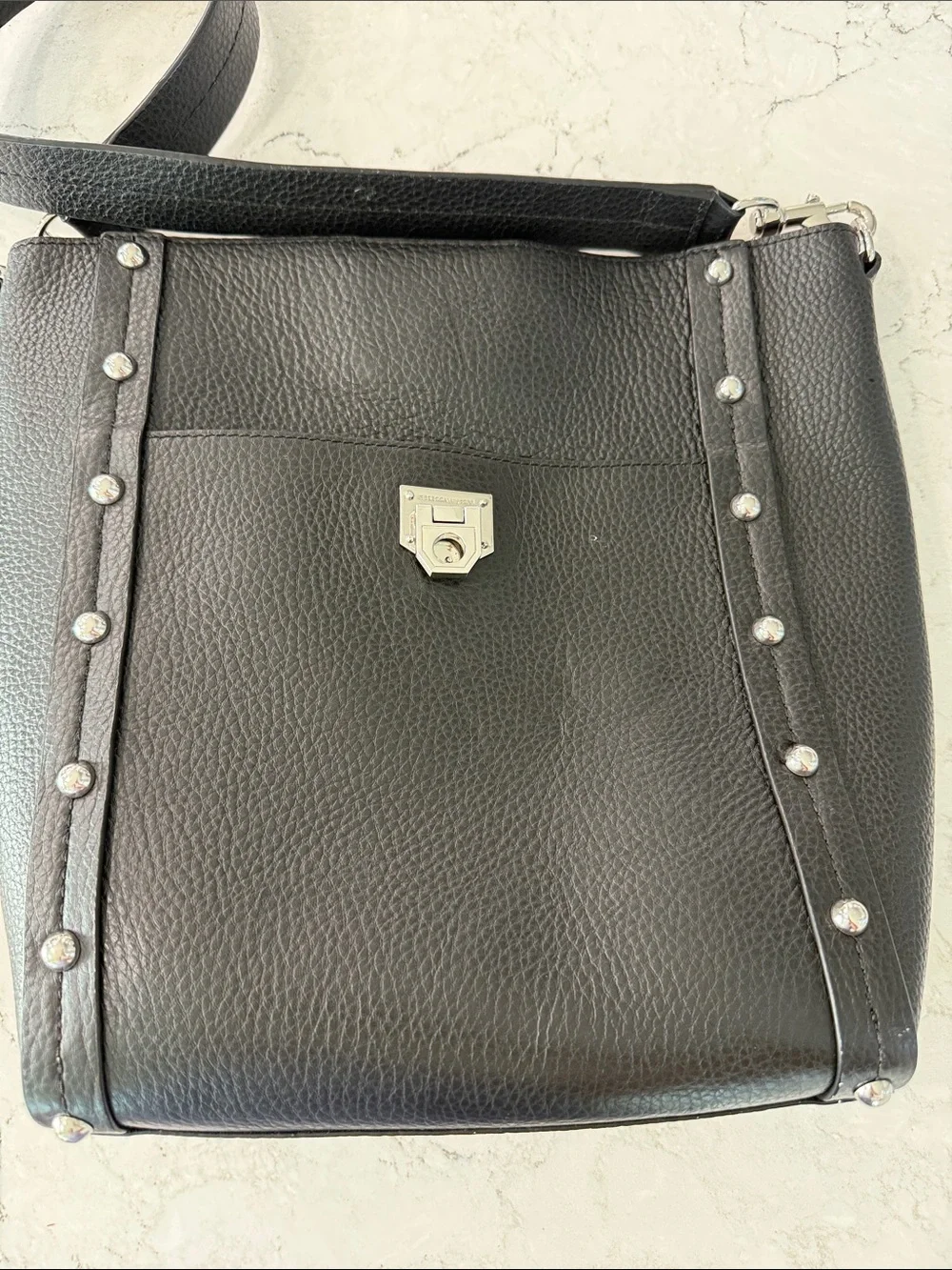 Rebecca Minkoff Black Pebbled Leather Studded Hobo Shoulder Bag